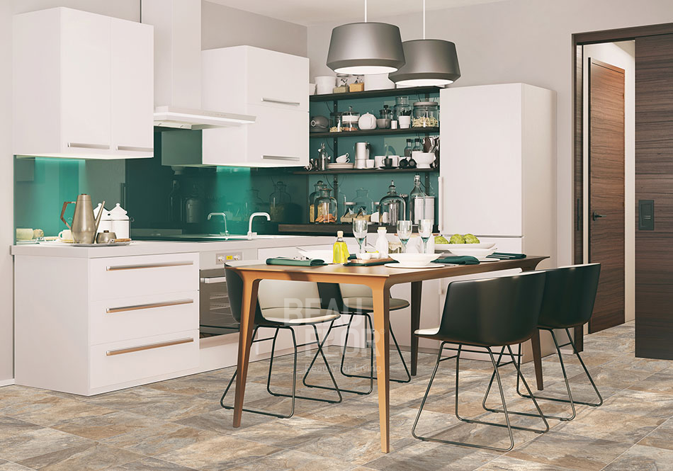 Light Tile Look Vinyl Sheet Floor - Beauflor - Twenty & Oak